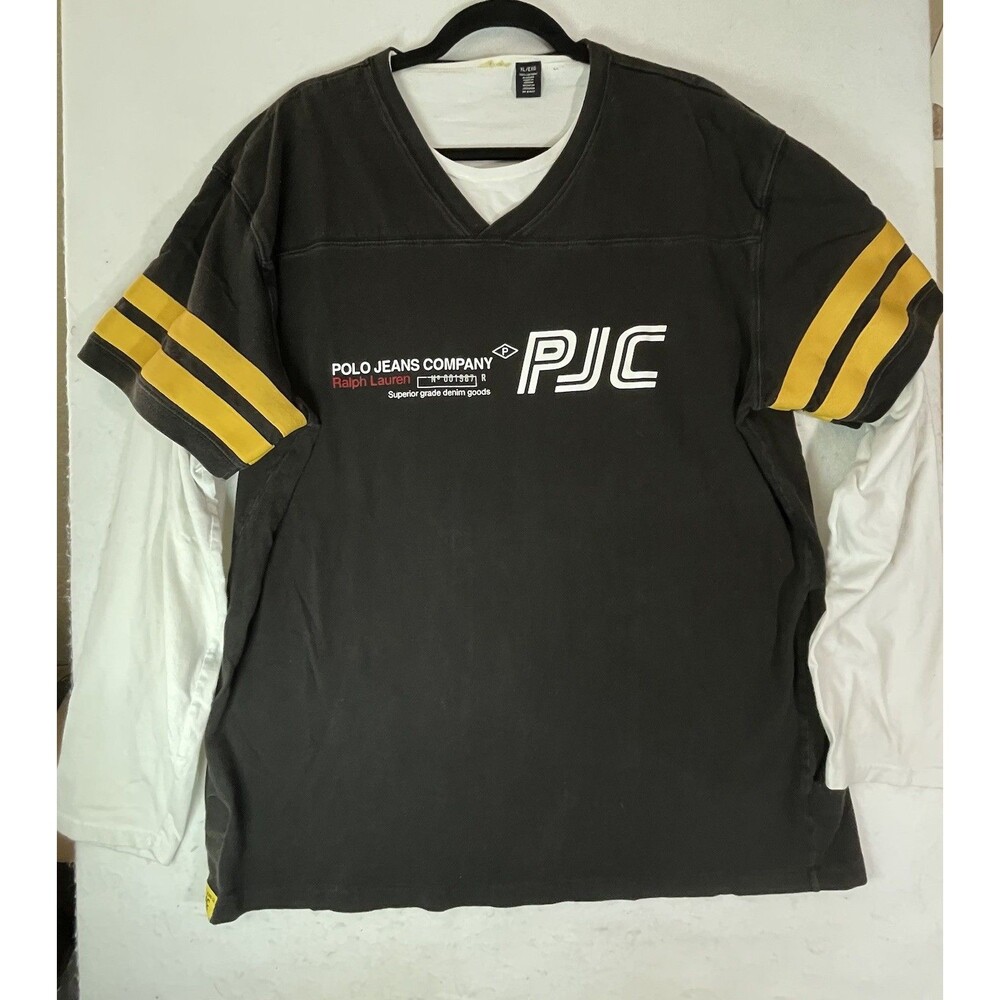 VTG Ralph Lauren PJC Polo Jeans Company Shirt XL Black Yellow Heavy Cotton 96’